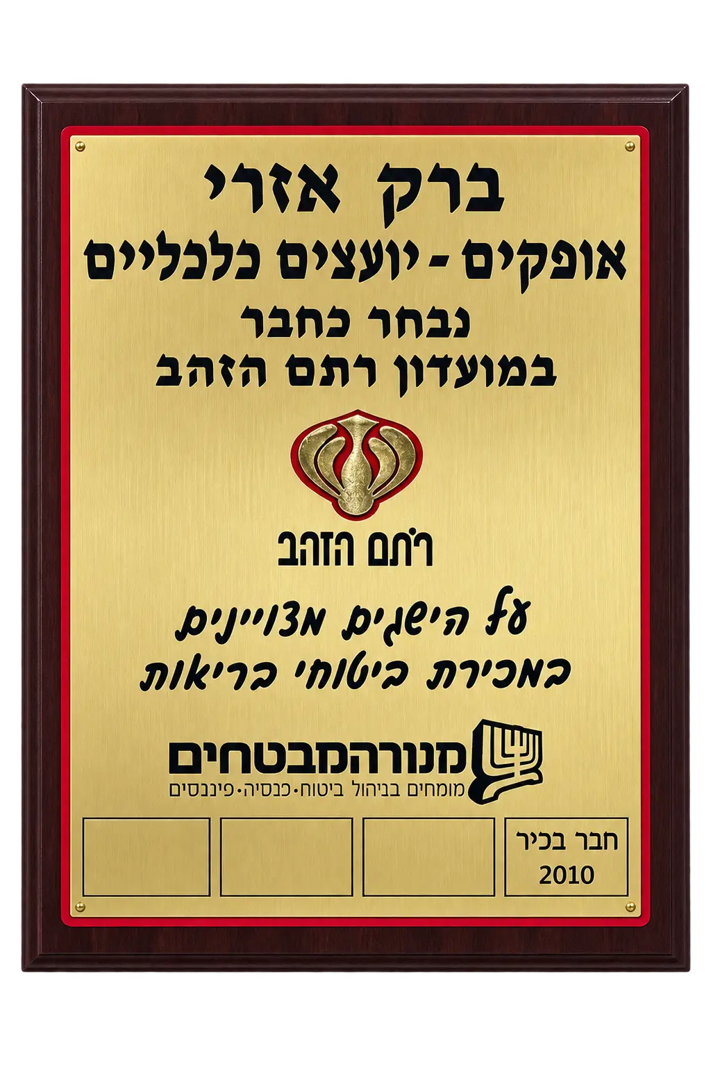 חבר מועדון רתם הזהב — חבר בכיר — מנורה מבטחים, 2010